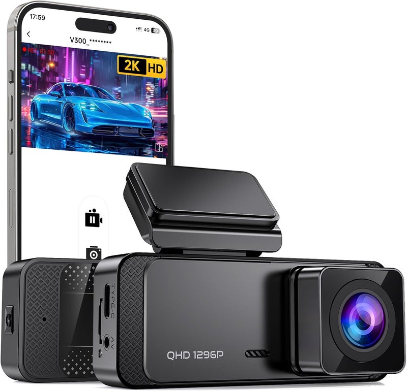 Veement Dash Cam 1296P Front Dashcam, V300 WiFi Dash Camera for Cars with App, Night Vision, Mini Hidden Single Car Camera, Loop Recording, 24H Parking Mode, Support 256GB Max, Black - Image 1